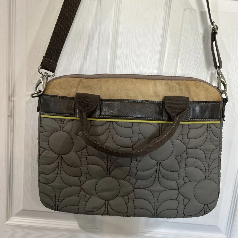Fossil Key-Per Quilted Laptop Tote Gray Padded Bag Messenger Crossbody